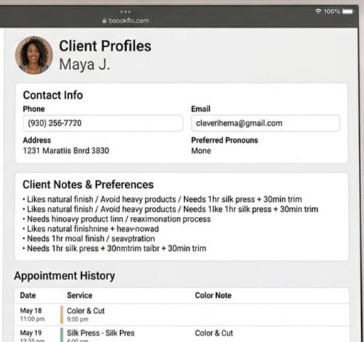 Close-up photo of a stylist's hand writing notes on a beautiful, minimalist digital tablet interface
